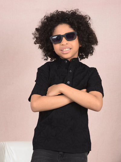 Black 100% Cotton Kurta-Boys Kurtas-Crimsoune Club