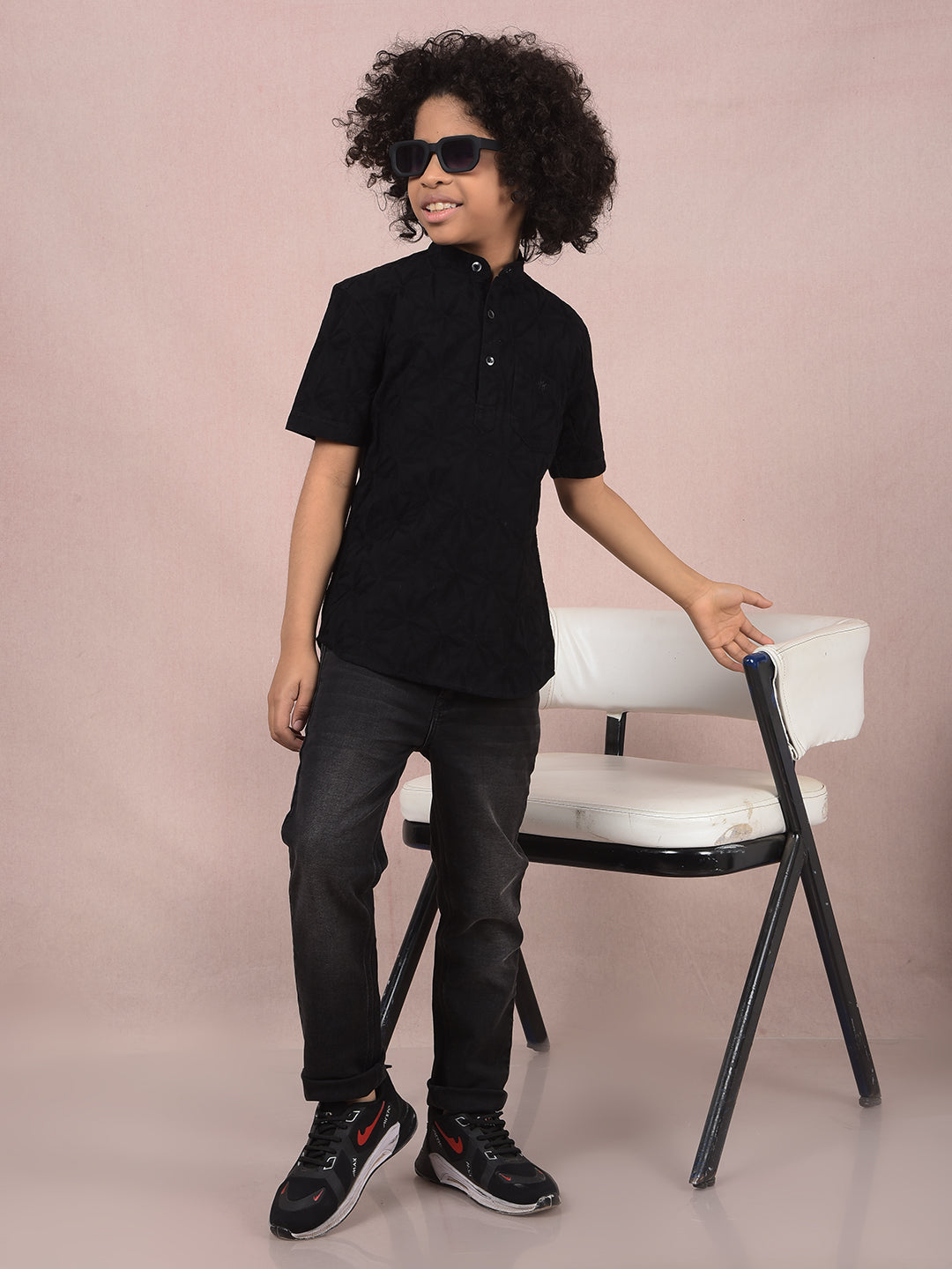 Black 100% Cotton Kurta-Boys Kurtas-Crimsoune Club