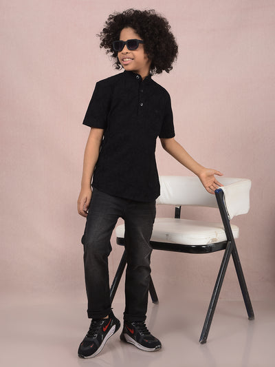 Black 100% Cotton Kurta-Boys Kurtas-Crimsoune Club
