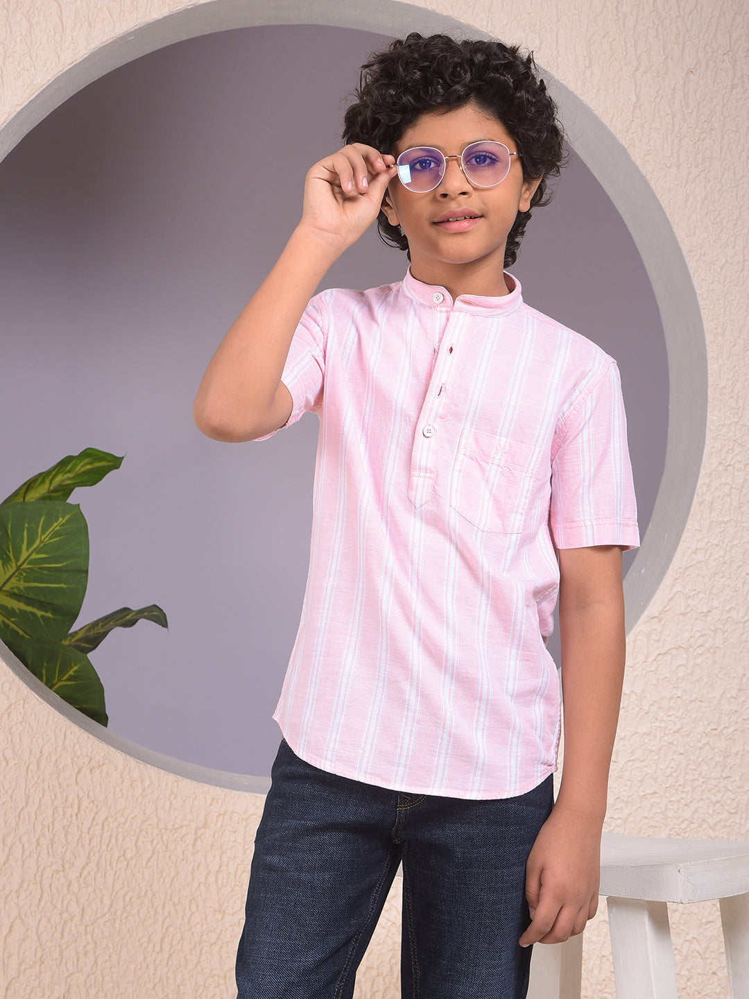 Pink Vertical Stripes 100% Cotton Shirt-Boys Shirts-Crimsoune Club