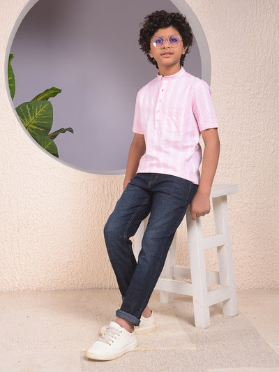 Pink Vertical Stripes 100% Cotton Shirt-Boys Shirts-Crimsoune Club