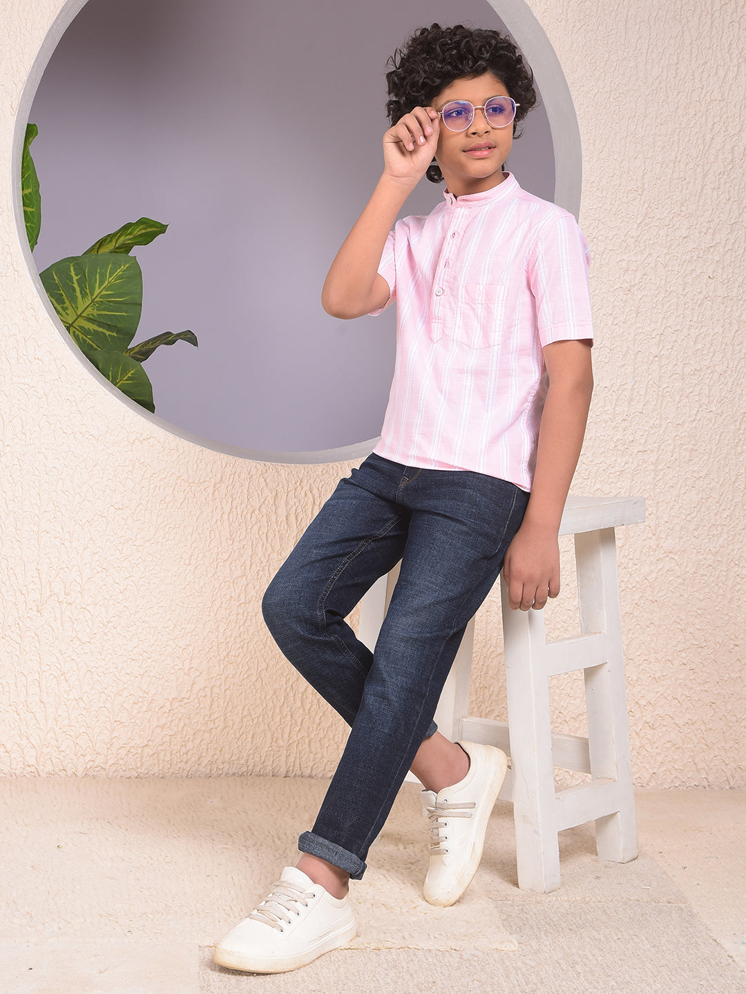 Pink Vertical Stripes 100% Cotton Shirt-Boys Shirts-Crimsoune Club