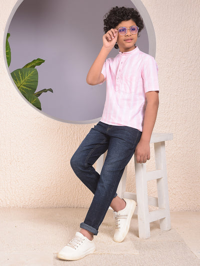 Pink Vertical Stripes 100% Cotton Shirt-Boys Shirts-Crimsoune Club