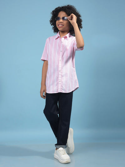 Pink Vertical Stripes 100% Cotton Shirt-Boys Shirts-Crimsoune Club