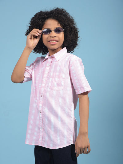Pink Vertical Stripes 100% Cotton Shirt-Boys Shirts-Crimsoune Club