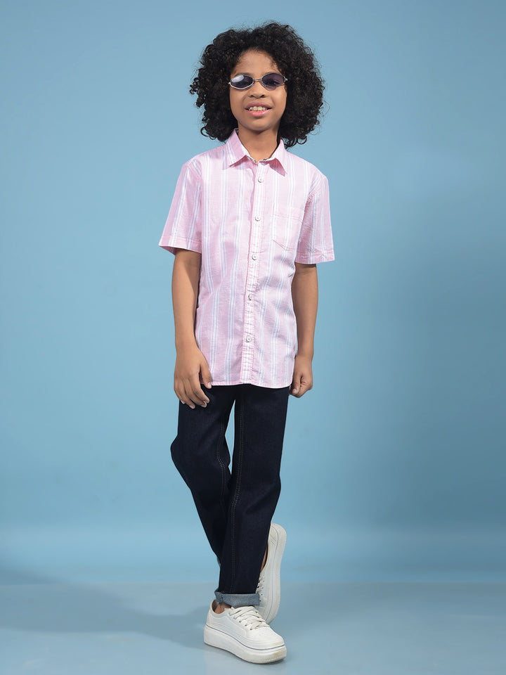 Pink Vertical Stripes 100% Cotton Shirt-Boys Shirts-Crimsoune Club