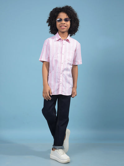Pink Vertical Stripes 100% Cotton Shirt-Boys Shirts-Crimsoune Club