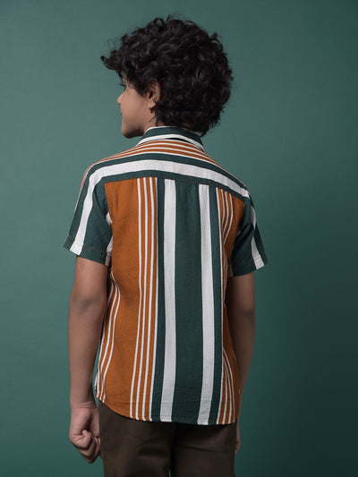 Brown Vertical Stripes Resort Collar Shirt-Boys Shirts-Crimsoune Club