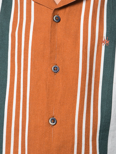 Brown Vertical Stripes Resort Collar Shirt-Boys Shirts-Crimsoune Club