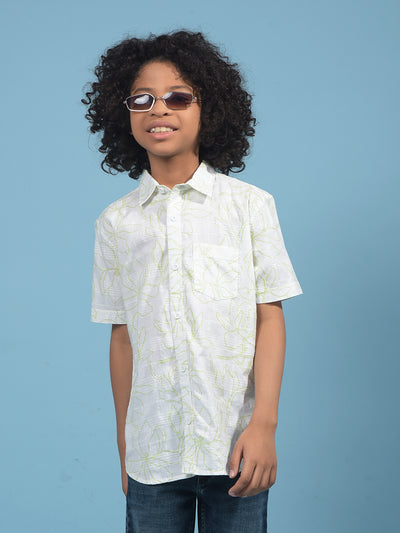 Green Floral Print 100% Cotton Shirt-Boys Shirts-Crimsoune Club