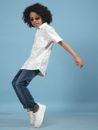 Green Floral Print 100% Cotton Shirt-Boys Shirts-Crimsoune Club