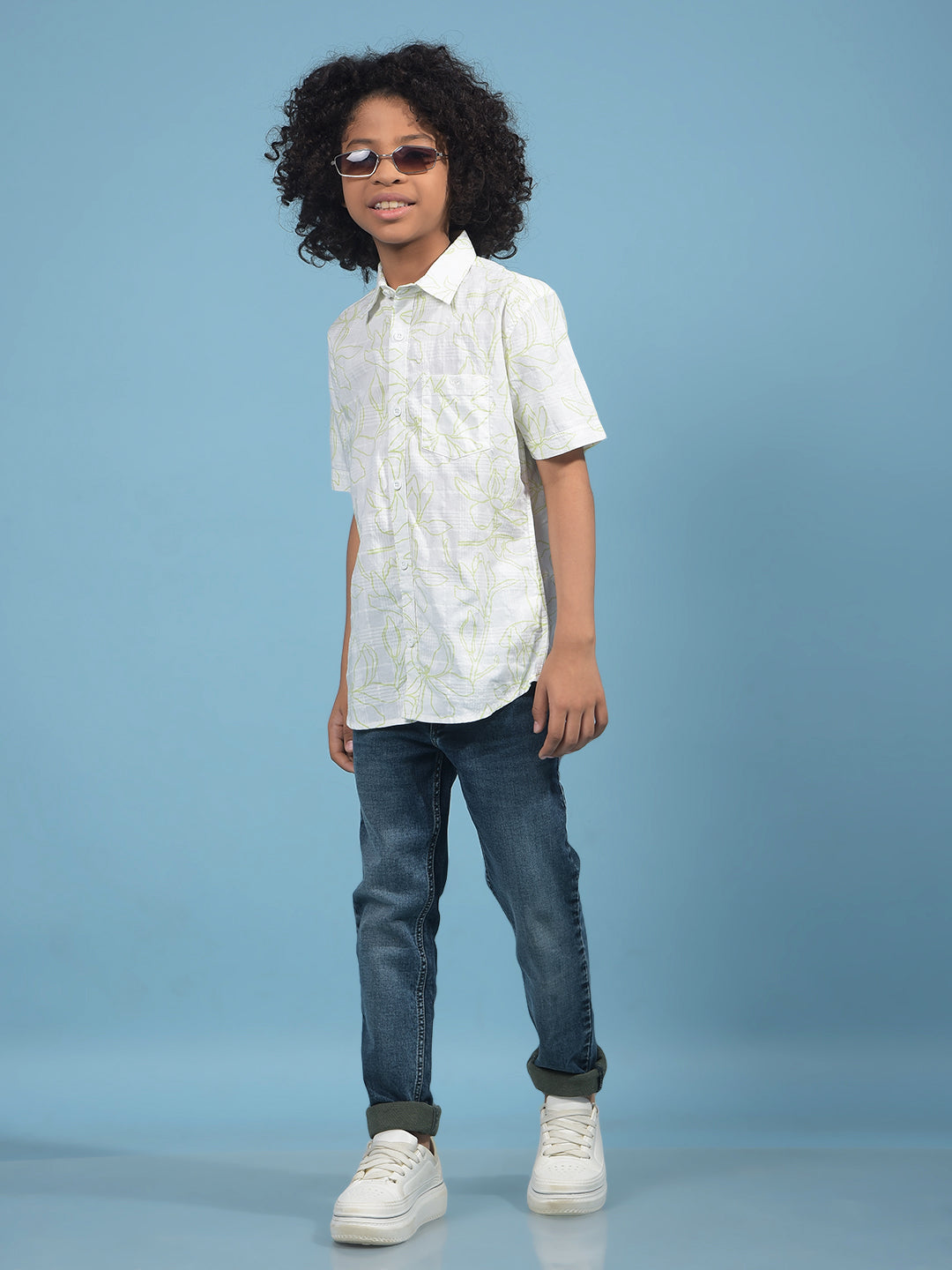 Green Floral Print 100% Cotton Shirt-Boys Shirts-Crimsoune Club