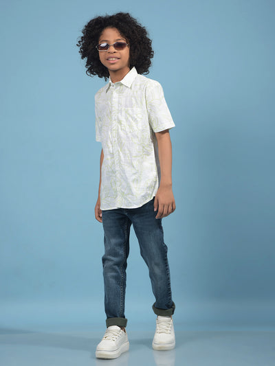 Green Floral Print 100% Cotton Shirt-Boys Shirts-Crimsoune Club