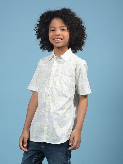 Green Floral Print 100% Cotton Shirt-Boys Shirts-Crimsoune Club