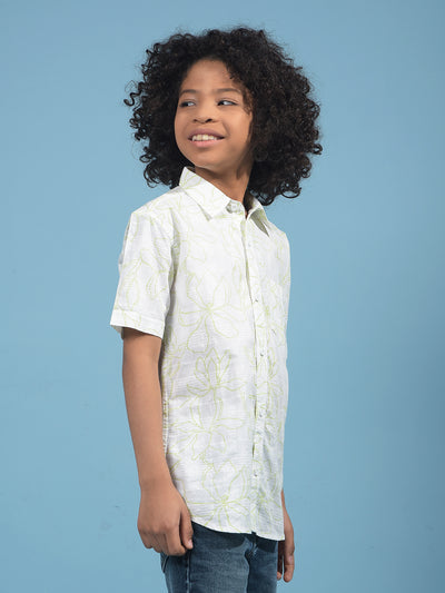 Green Floral Print 100% Cotton Shirt-Boys Shirts-Crimsoune Club