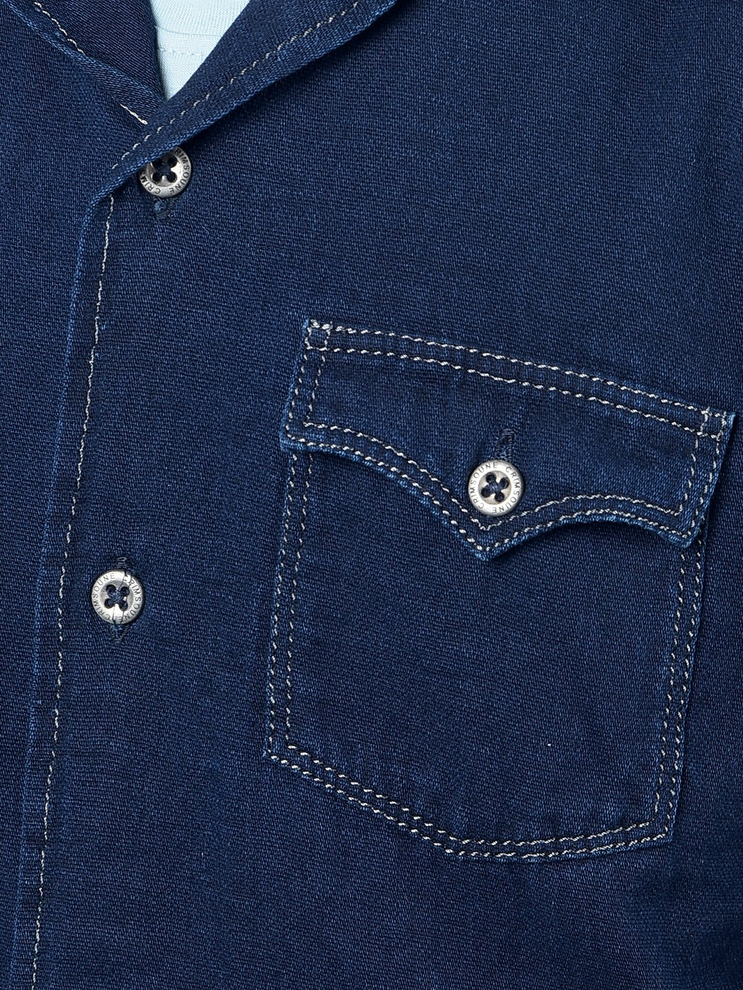 Navy Blue 100% Cotton Resort Collar Denim Shirt-Boys Shirts-Crimsoune Club