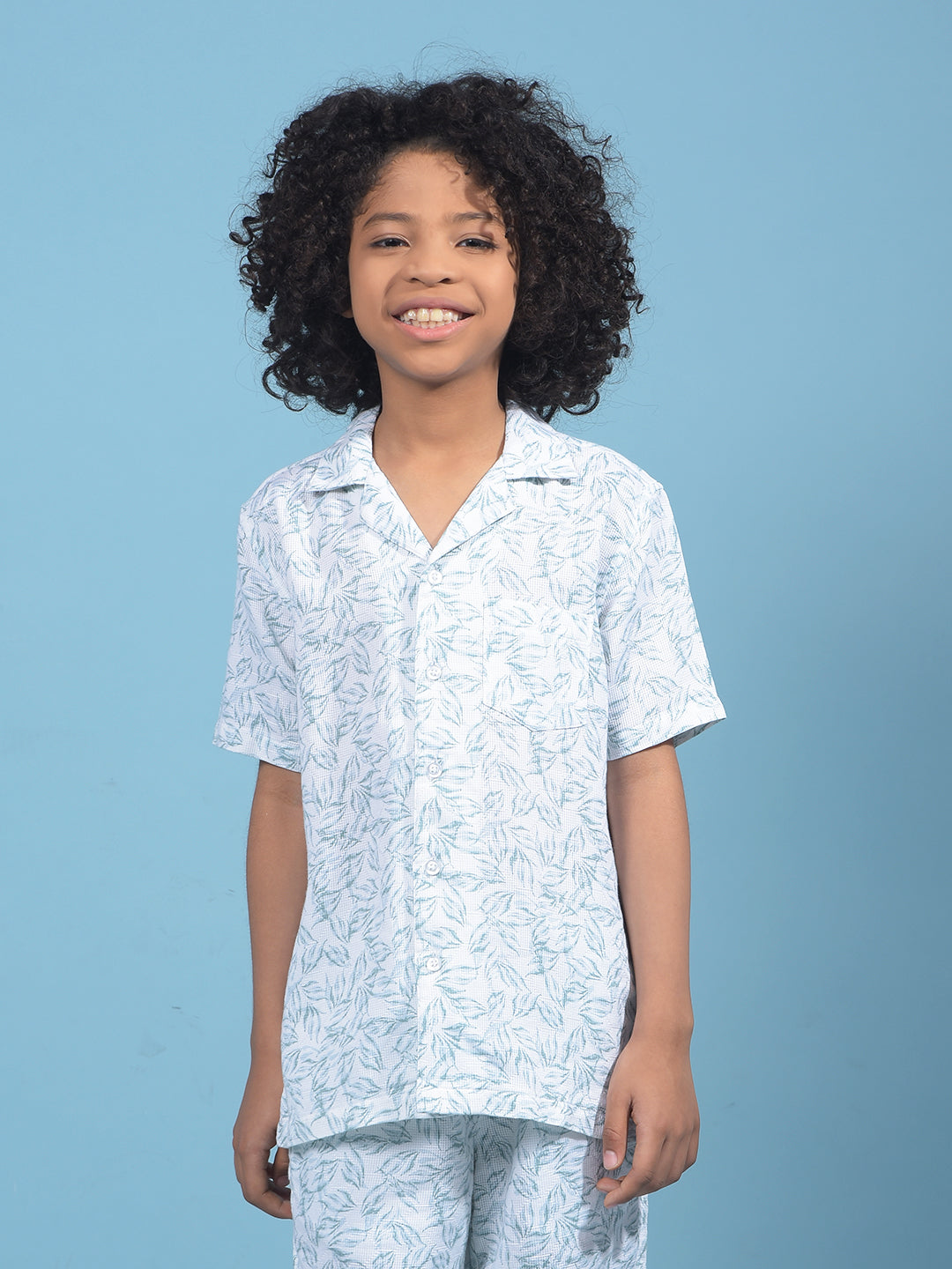 Green Floral Print Resort Collar Shirt-Boys Shirts-Crimsoune Club