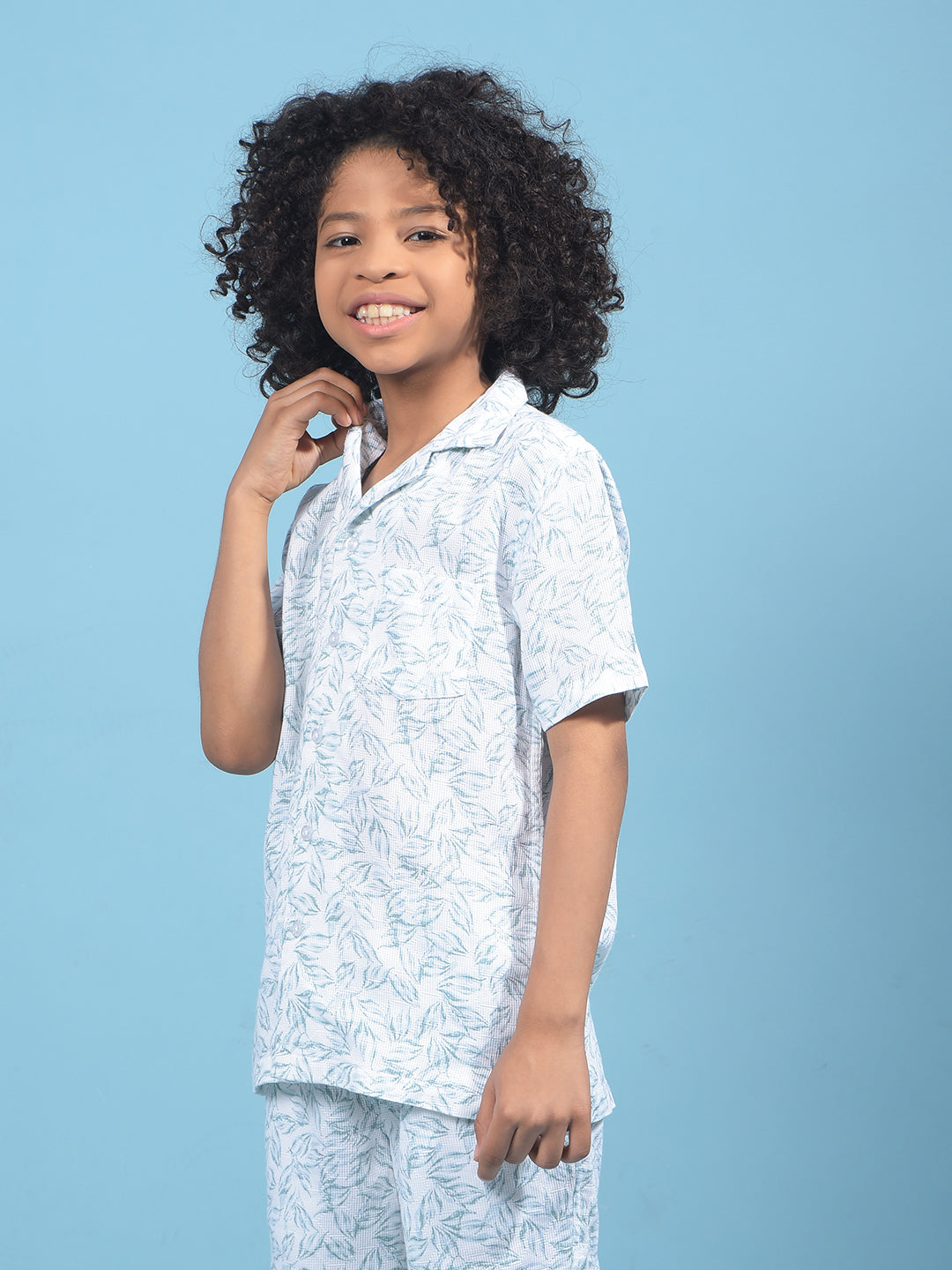 Green Floral Print Resort Collar Shirt-Boys Shirts-Crimsoune Club