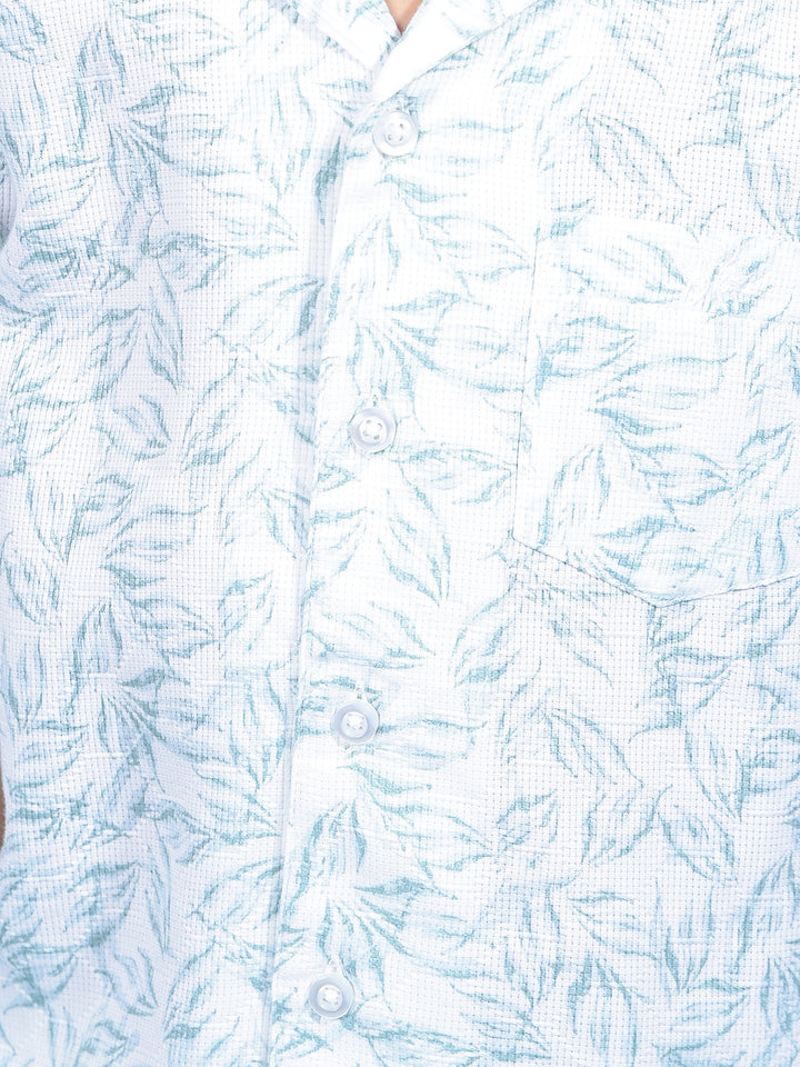 Green Floral Print Resort Collar Shirt-Boys Shirts-Crimsoune Club