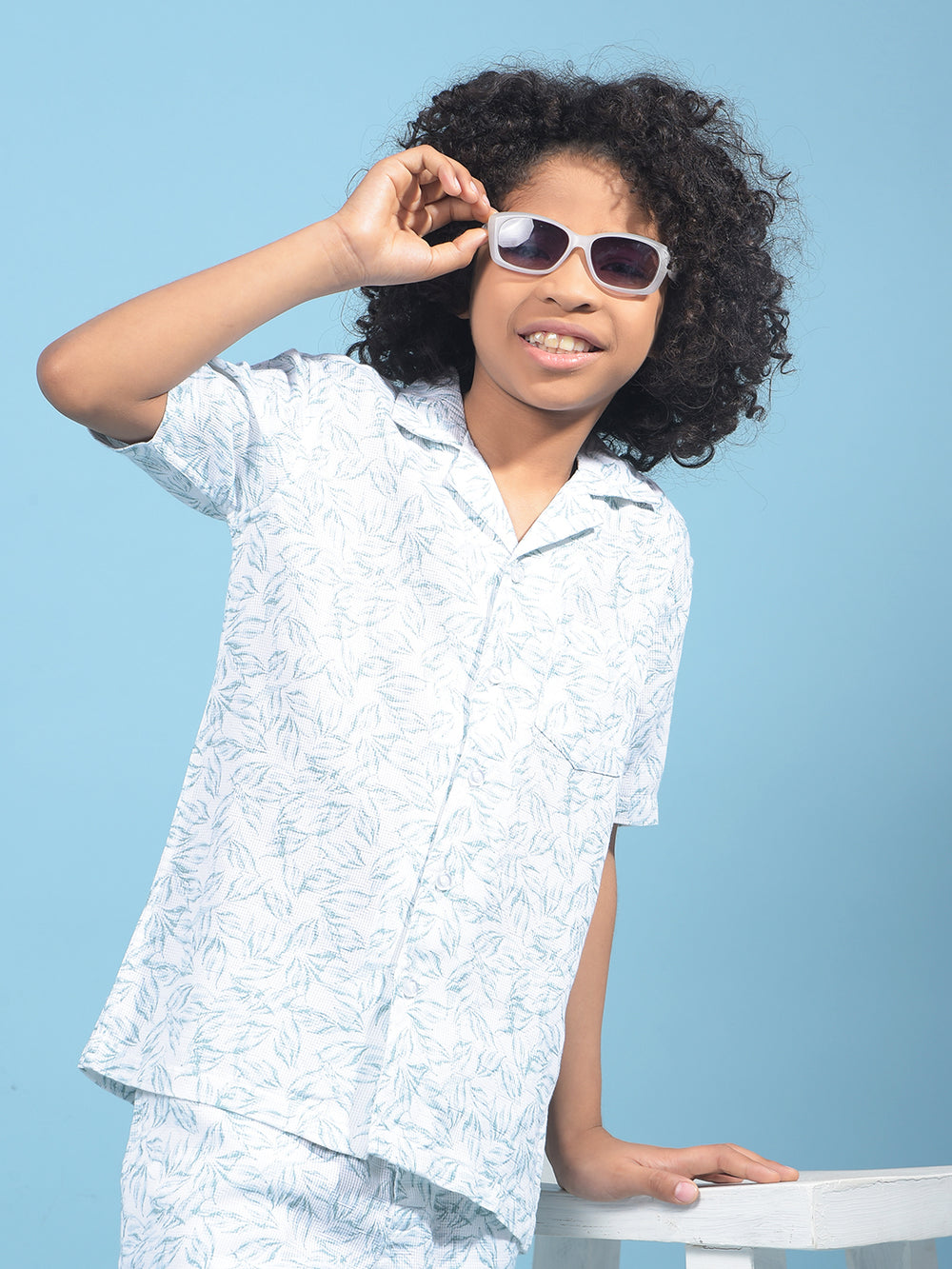 Green Floral Print Resort Collar Shirt-Boys Shirts-Crimsoune Club