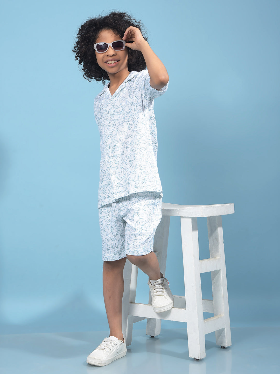 Green Floral Print Resort Collar Shirt-Boys Shirts-Crimsoune Club