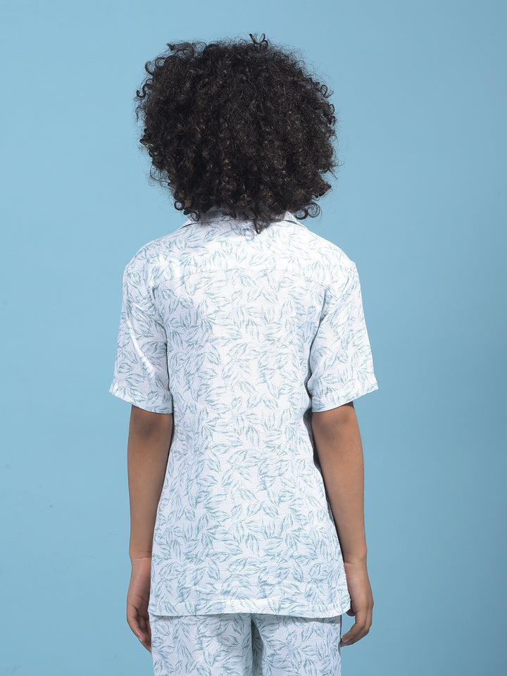 Green Floral Print Resort Collar Shirt-Boys Shirts-Crimsoune Club