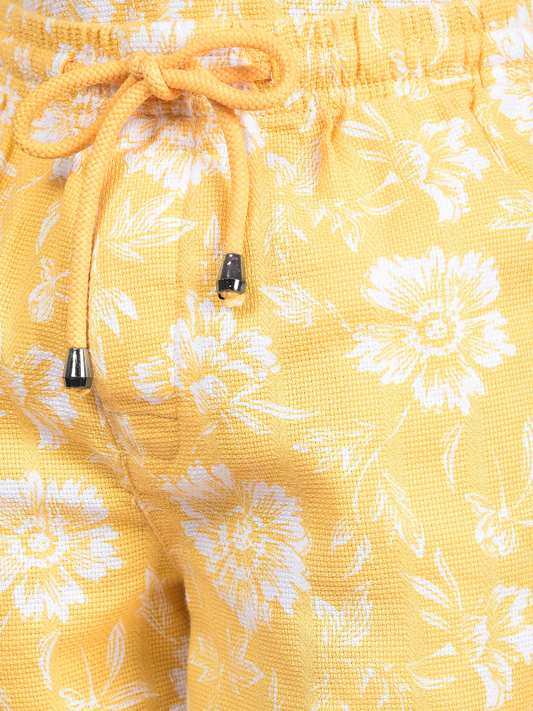 Yellow Floral Print 100% Cotton Knitted Shorts-Boys Shorts-Crimsoune Club