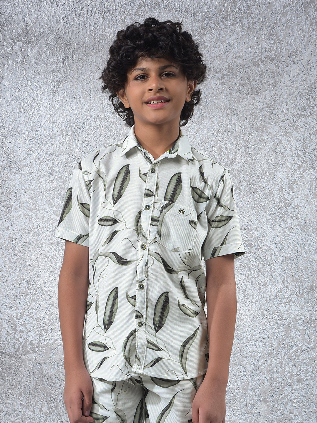 Olive Floral Print Shirt-Boys Shirts-Crimsoune Club