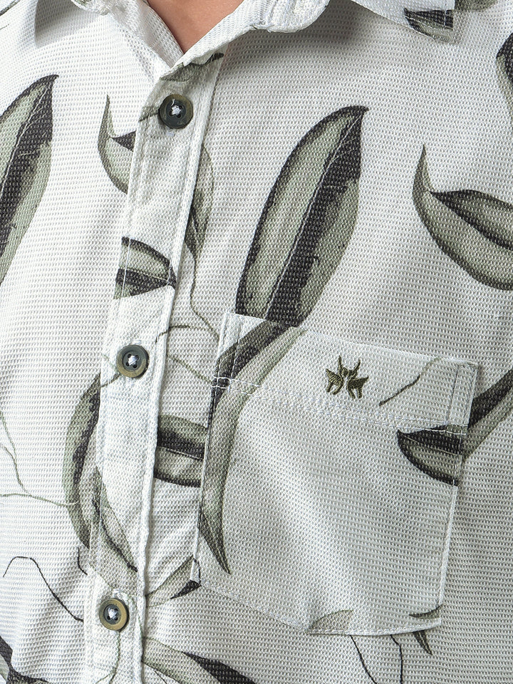 Olive Floral Print Shirt-Boys Shirts-Crimsoune Club