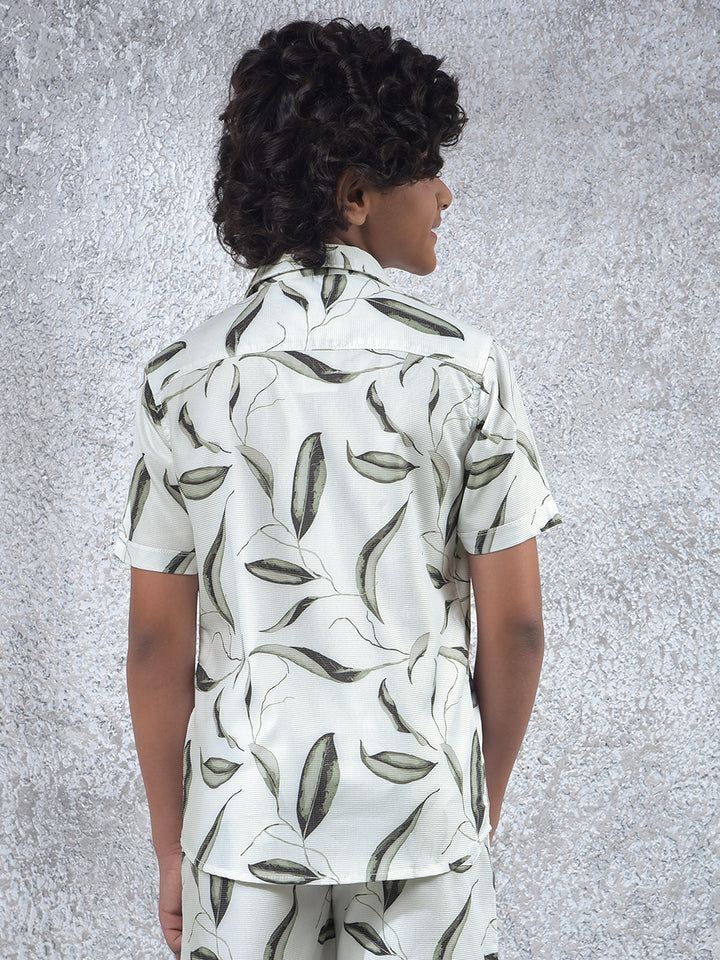 Olive Floral Print Shirt-Boys Shirts-Crimsoune Club