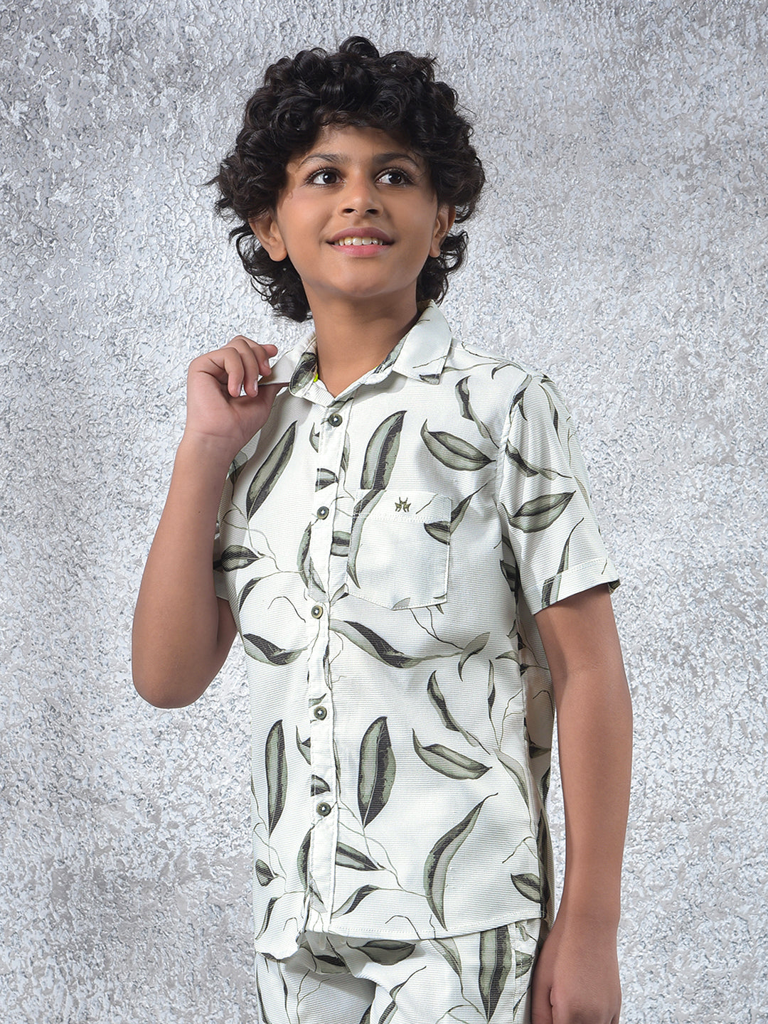 Olive Floral Print Shirt-Boys Shirts-Crimsoune Club