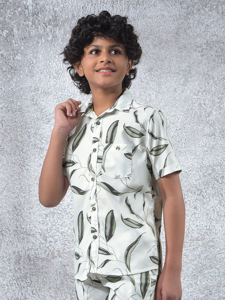 Olive Floral Print Shirt-Boys Shirts-Crimsoune Club