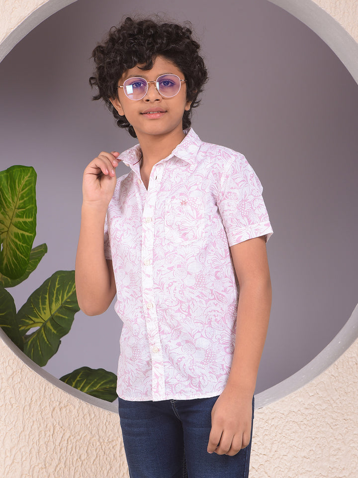 Purple Floral Print Linen Shirt-Boys Shirts-Crimsoune Club