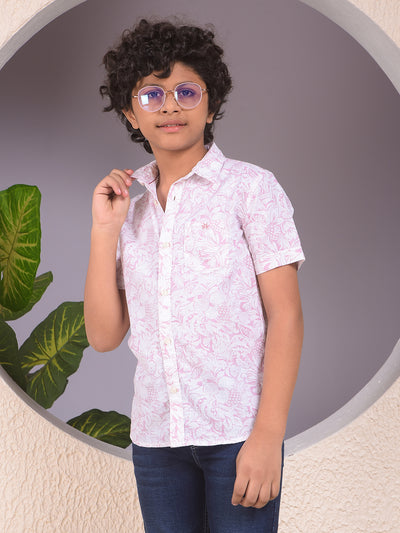 Purple Floral Print Linen Shirt-Boys Shirts-Crimsoune Club