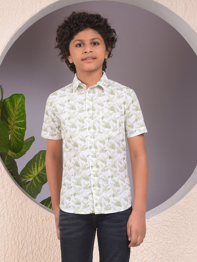Green Floral Print Shirt-Boys Shirts-Crimsoune Club