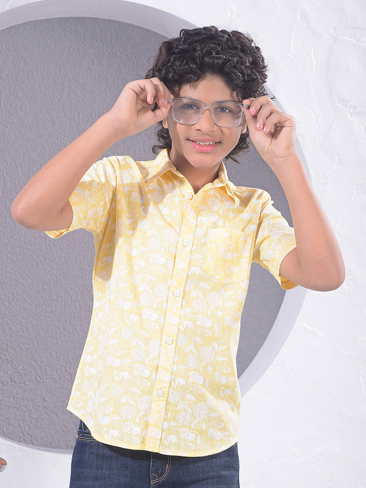 Yellow Floral Print 100% Cotton Shirt-Boys Shirts-Crimsoune Club