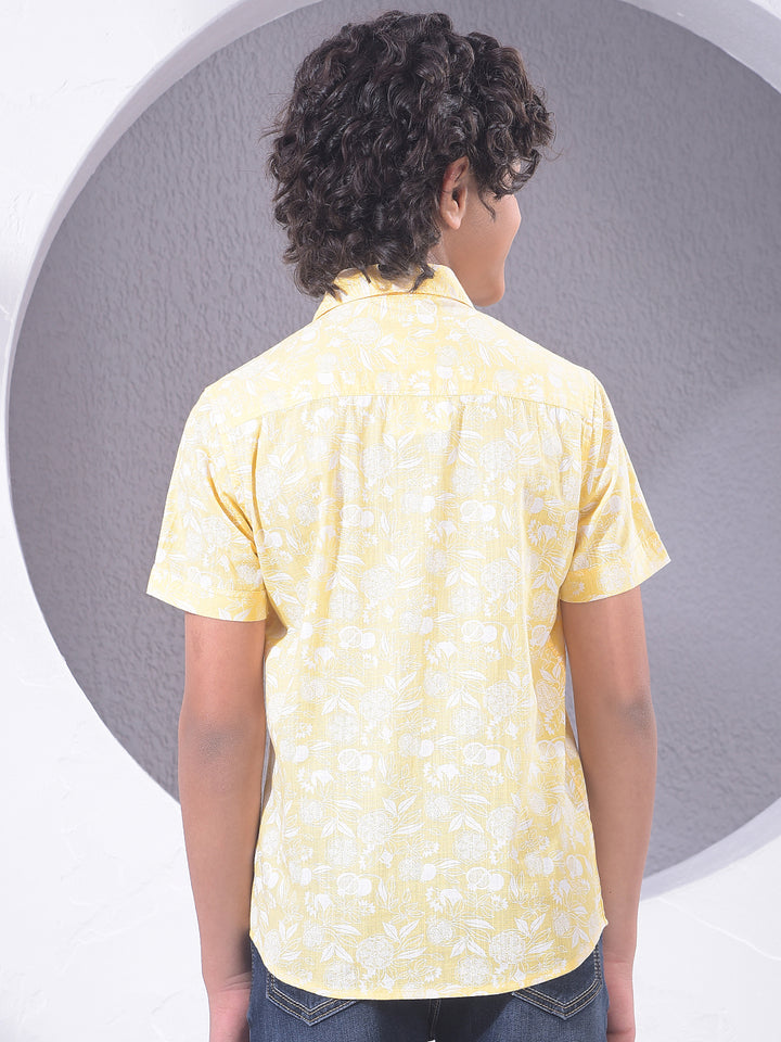 Yellow Floral Print 100% Cotton Shirt-Boys Shirts-Crimsoune Club