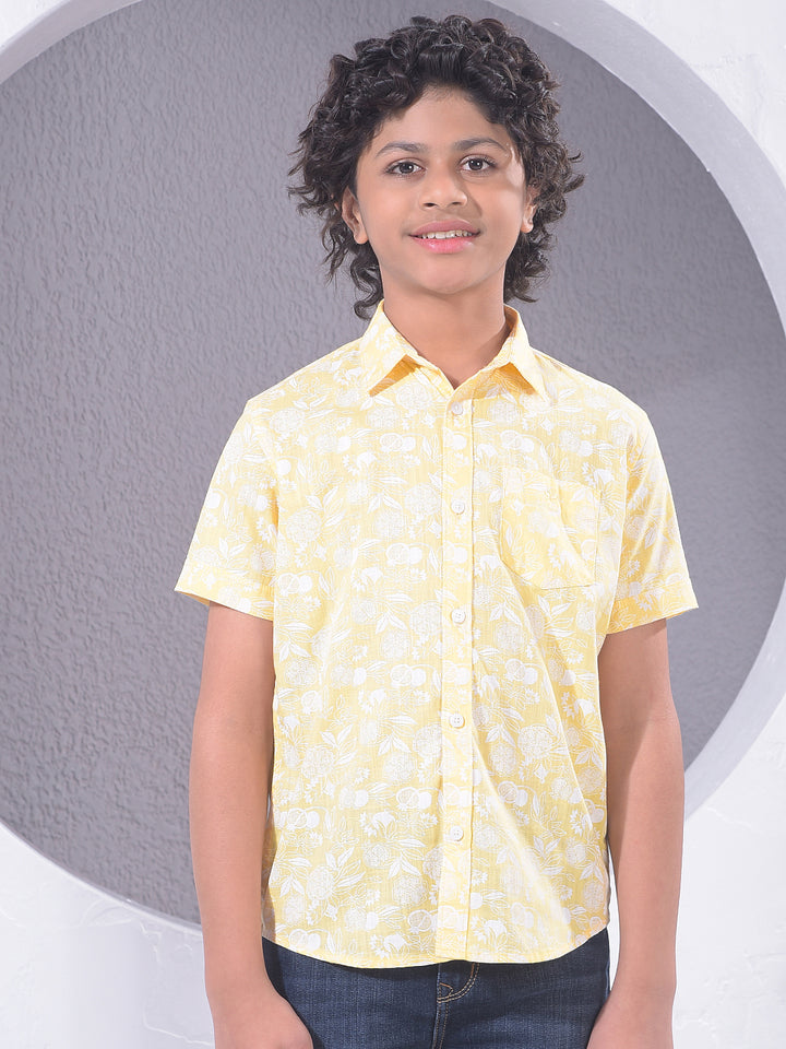 Yellow Floral Print 100% Cotton Shirt-Boys Shirts-Crimsoune Club