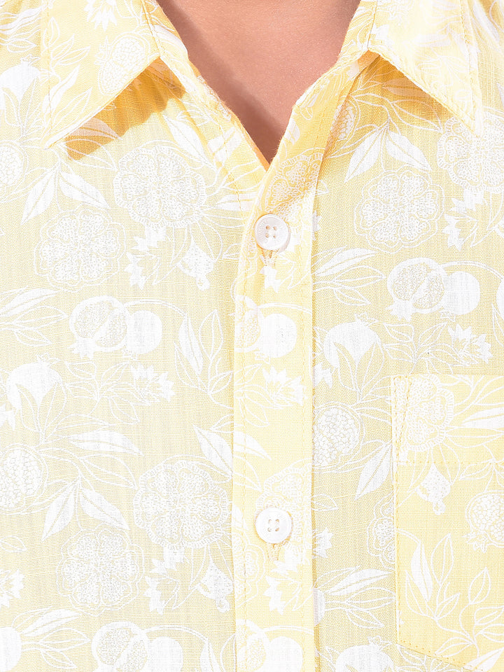 Yellow Floral Print 100% Cotton Shirt-Boys Shirts-Crimsoune Club