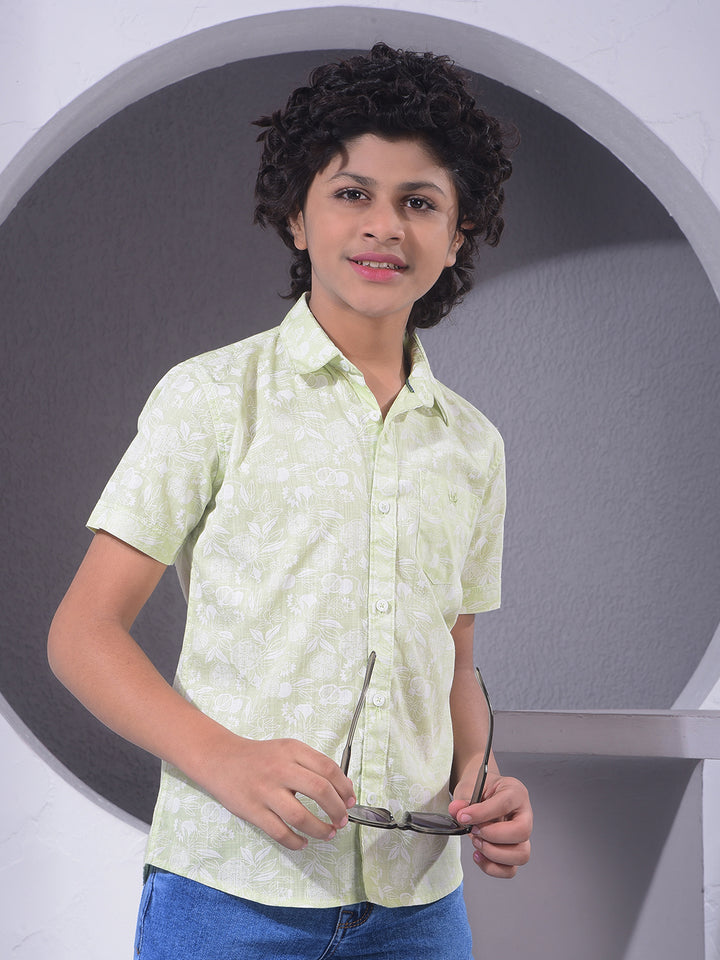 Green Floral Print 100% Cotton Shirt-Boys Shirts-Crimsoune Club