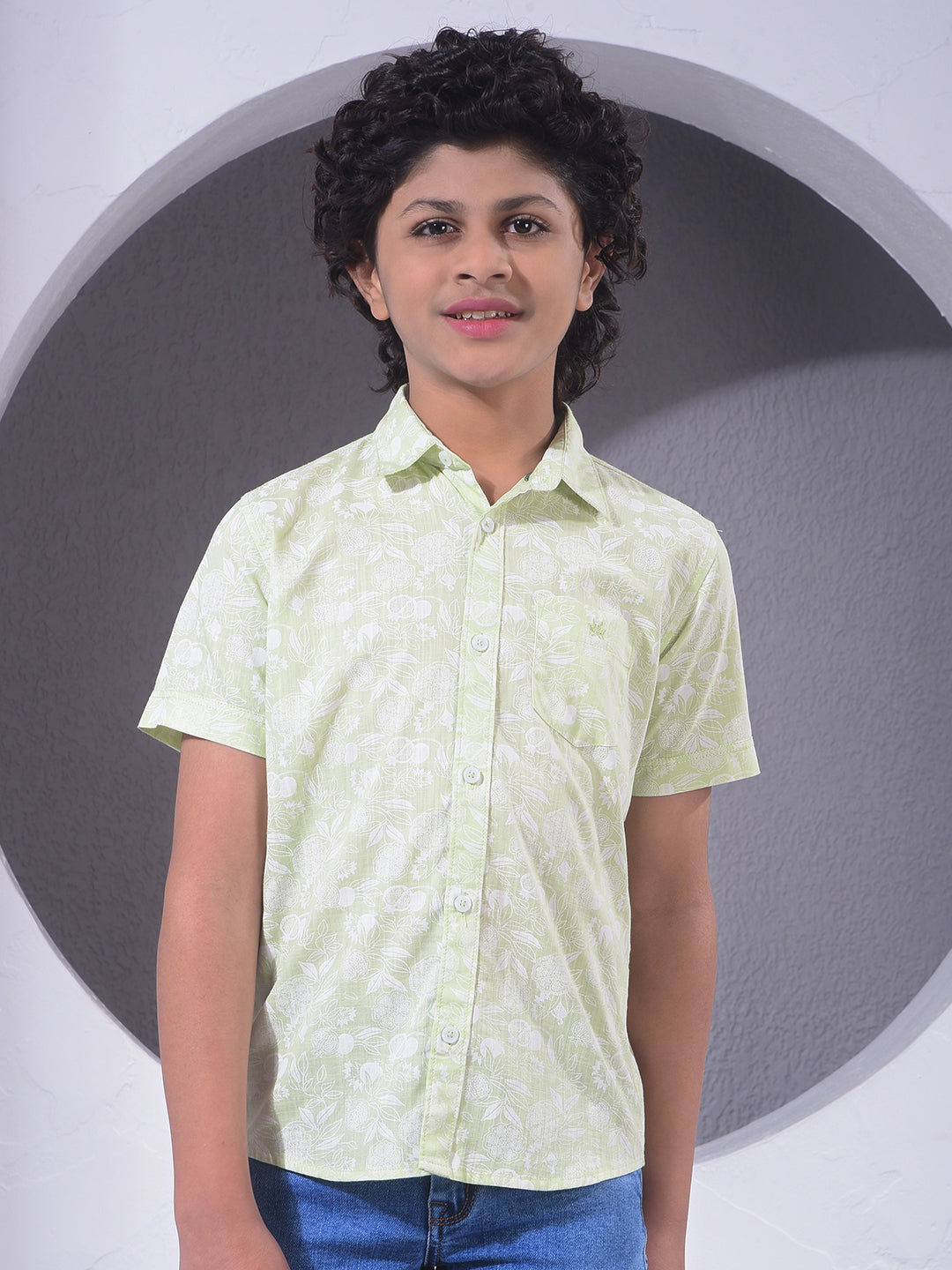Green Floral Print 100% Cotton Shirt-Boys Shirts-Crimsoune Club