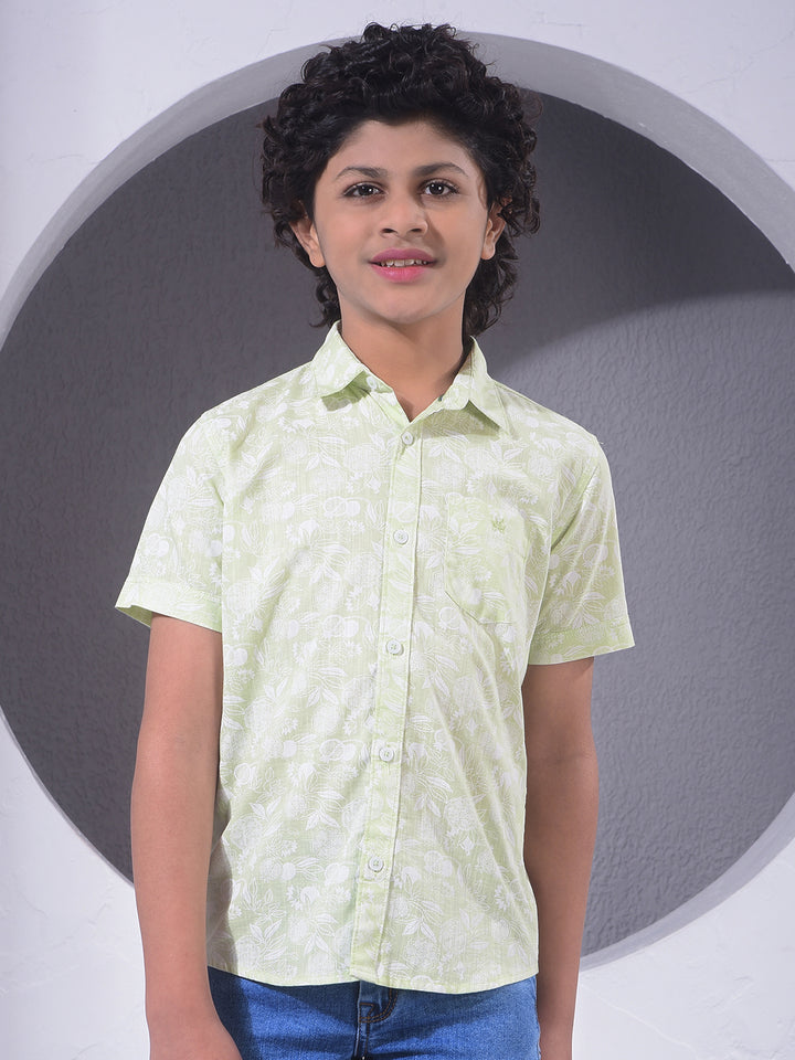 Green Floral Print 100% Cotton Shirt-Boys Shirts-Crimsoune Club