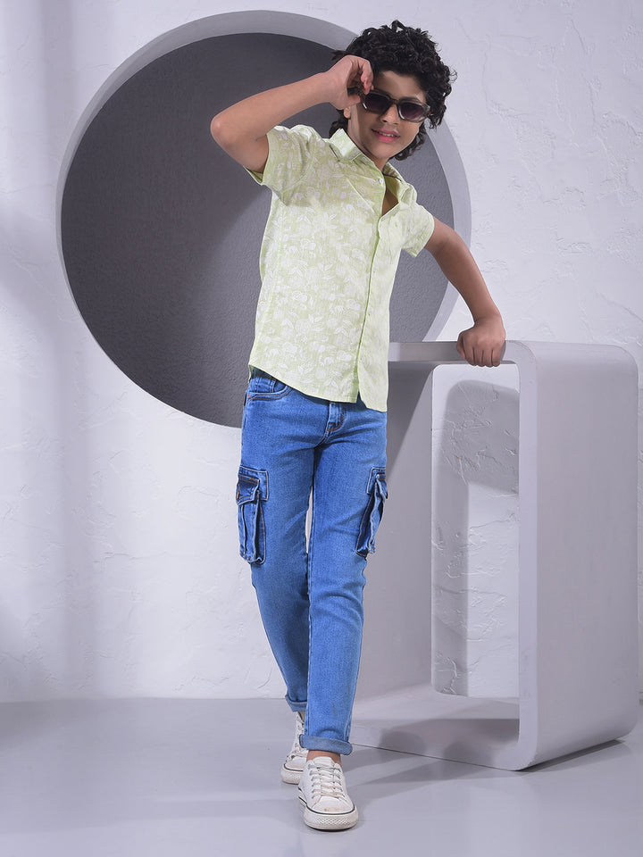 Green Floral Print 100% Cotton Shirt-Boys Shirts-Crimsoune Club