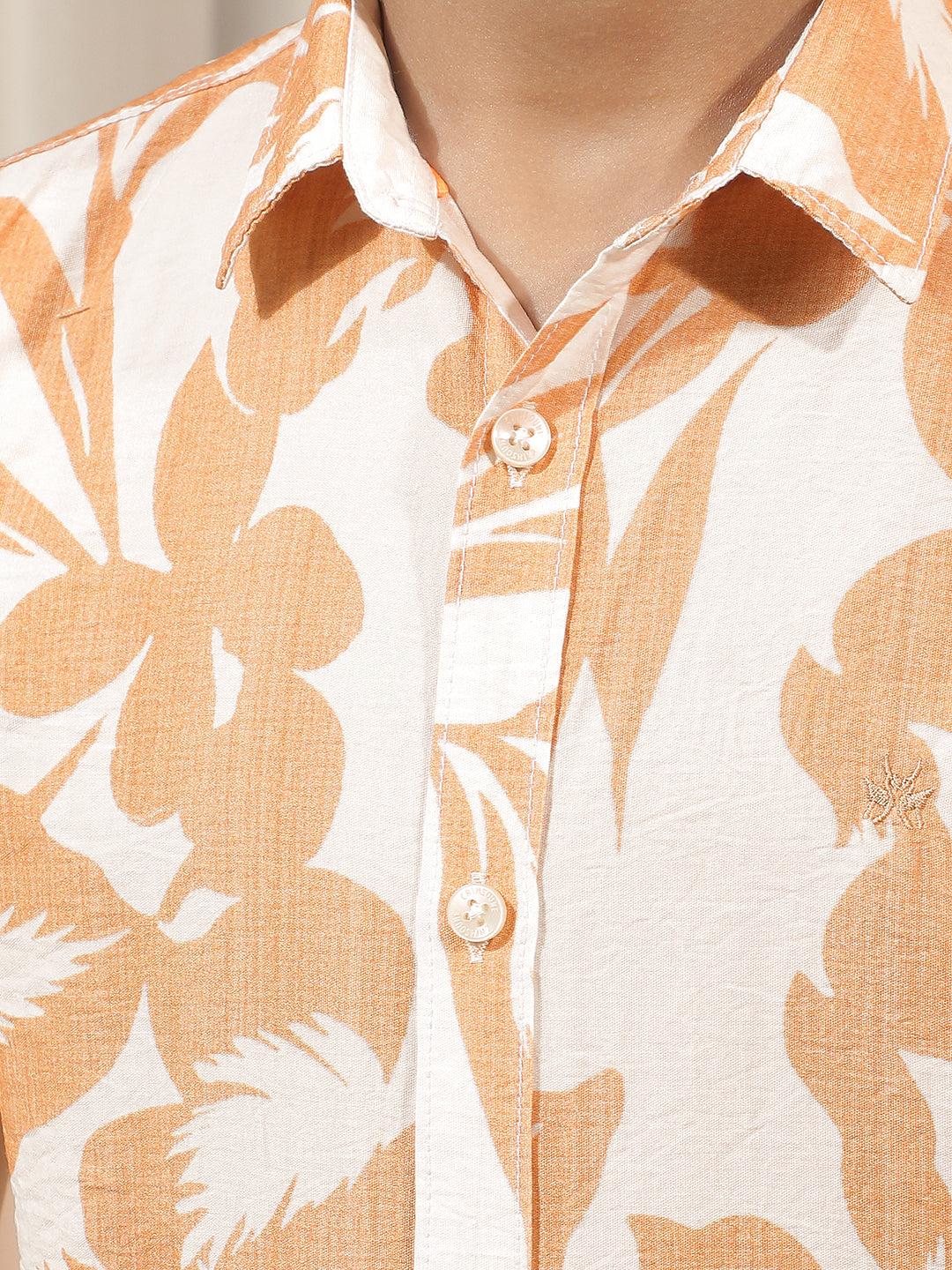 Orange Floral Print Shirt-Boys Shirts-Crimsoune Club