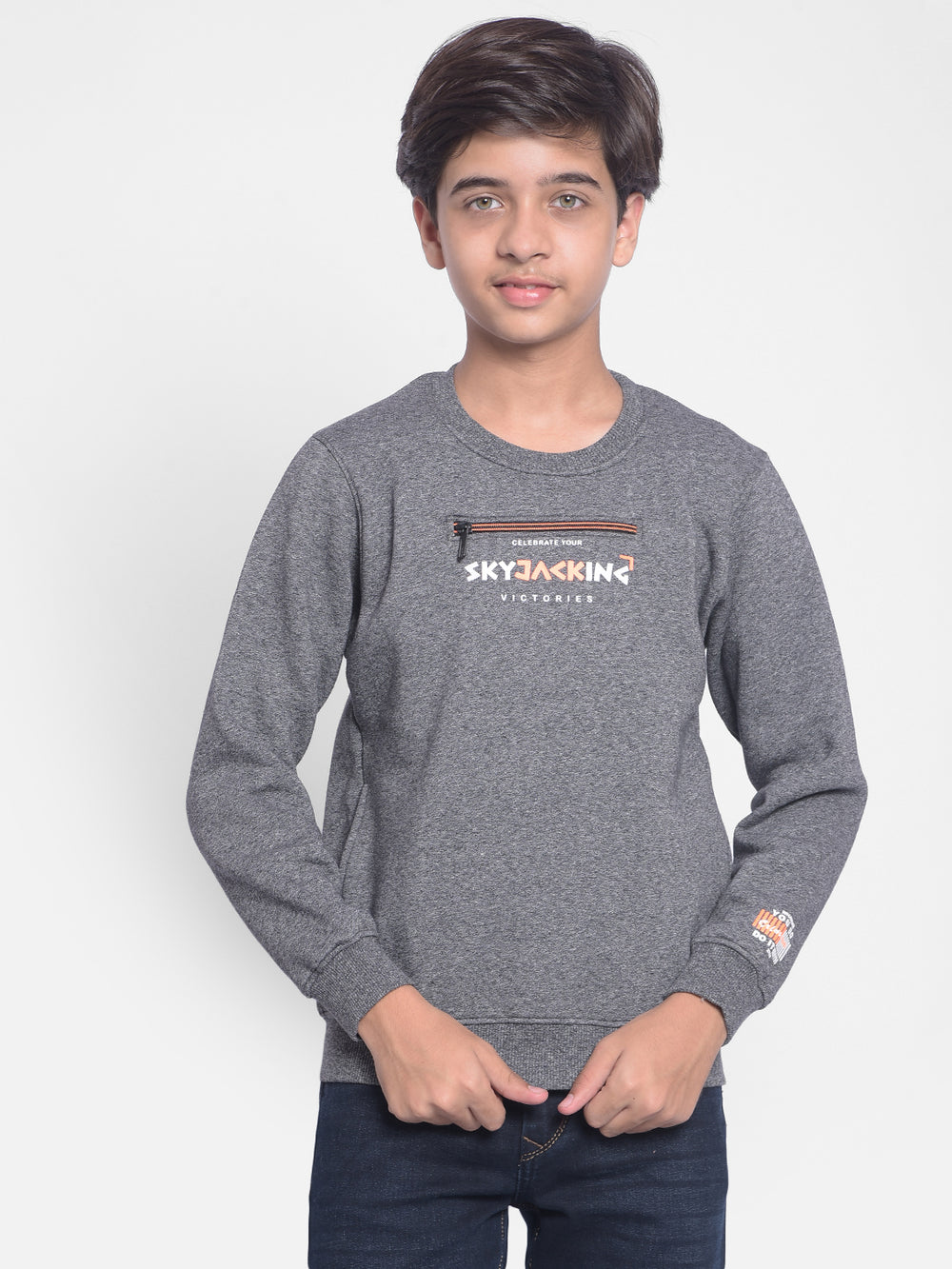 Grey Printed Sweatshirt-Boys Sweatshirts-Crimsoune Club