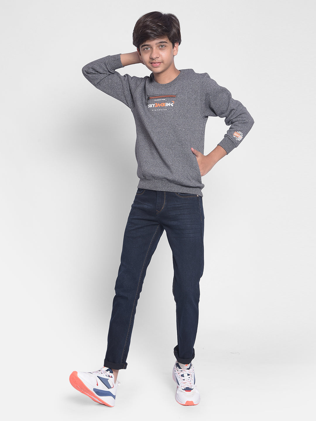 Grey Printed Sweatshirt-Boys Sweatshirts-Crimsoune Club