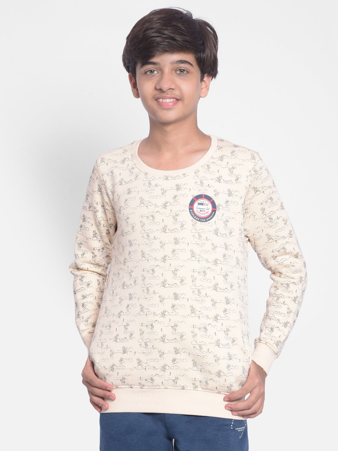 Beige Printed Sweatshirt-Boys Sweatshirt-Crimsoune Club