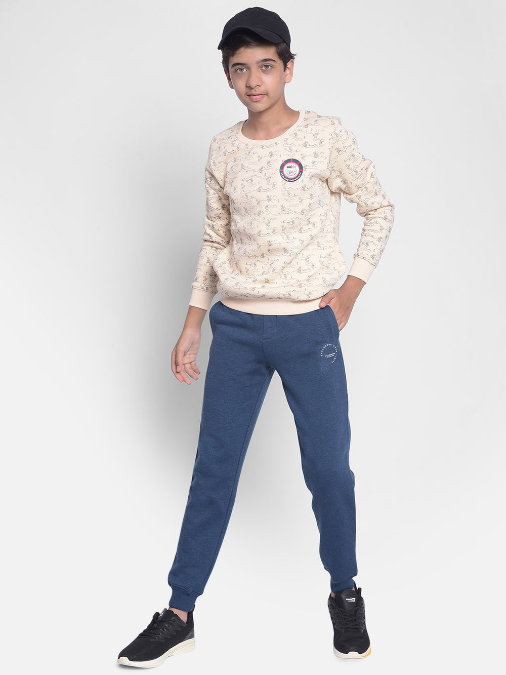 Beige Printed Sweatshirt-Boys Sweatshirt-Crimsoune Club