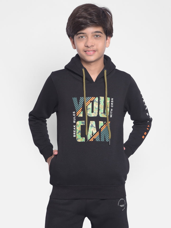Black Printed Sweatshirt With Hood-Boys Sweatshirt-Crimsoune Club