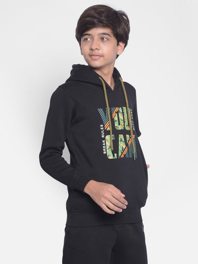 Black Printed Sweatshirt With Hood-Boys Sweatshirt-Crimsoune Club